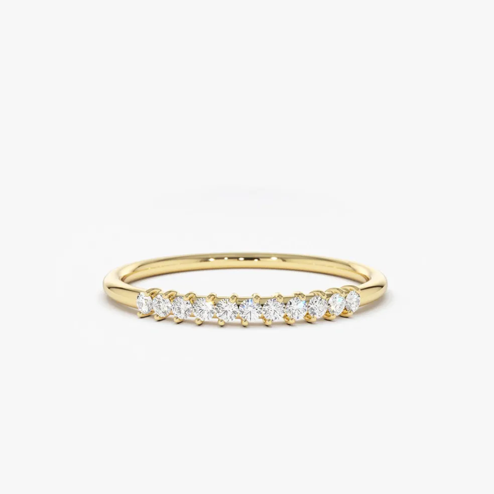 14K Gold 11 Stone Petite Diamond Wedding Band