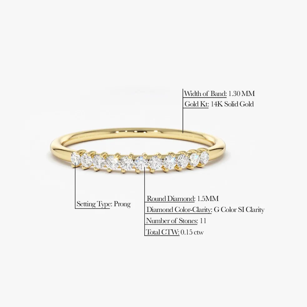 14K Gold 11 Stone Petite Diamond Wedding Band