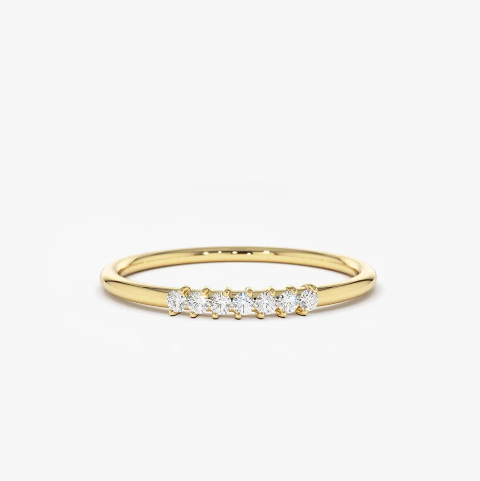 14k Gold 7 Stone Petite Diamond Wedding Band