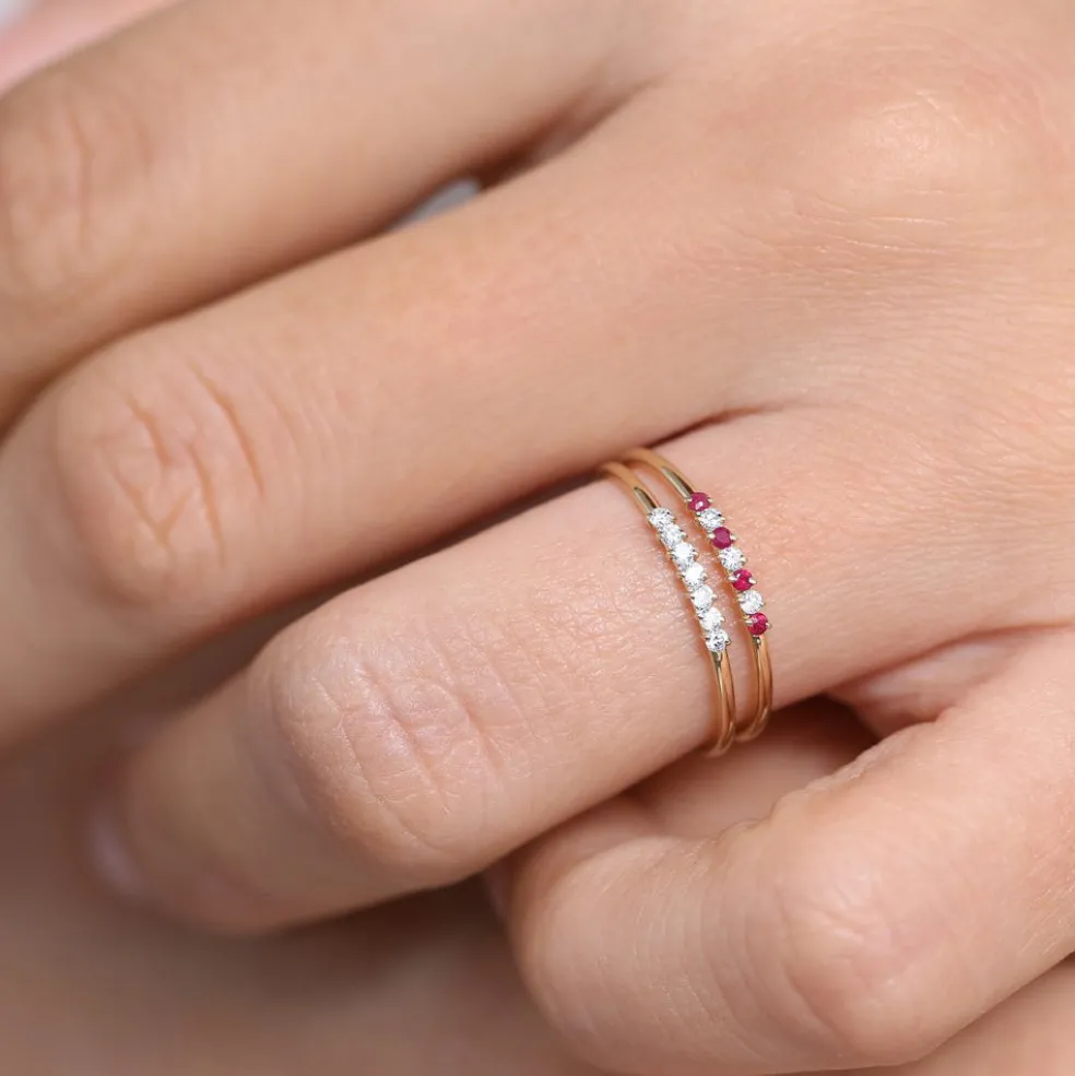 14k Gold 7 Stone Petite Diamond Wedding Band