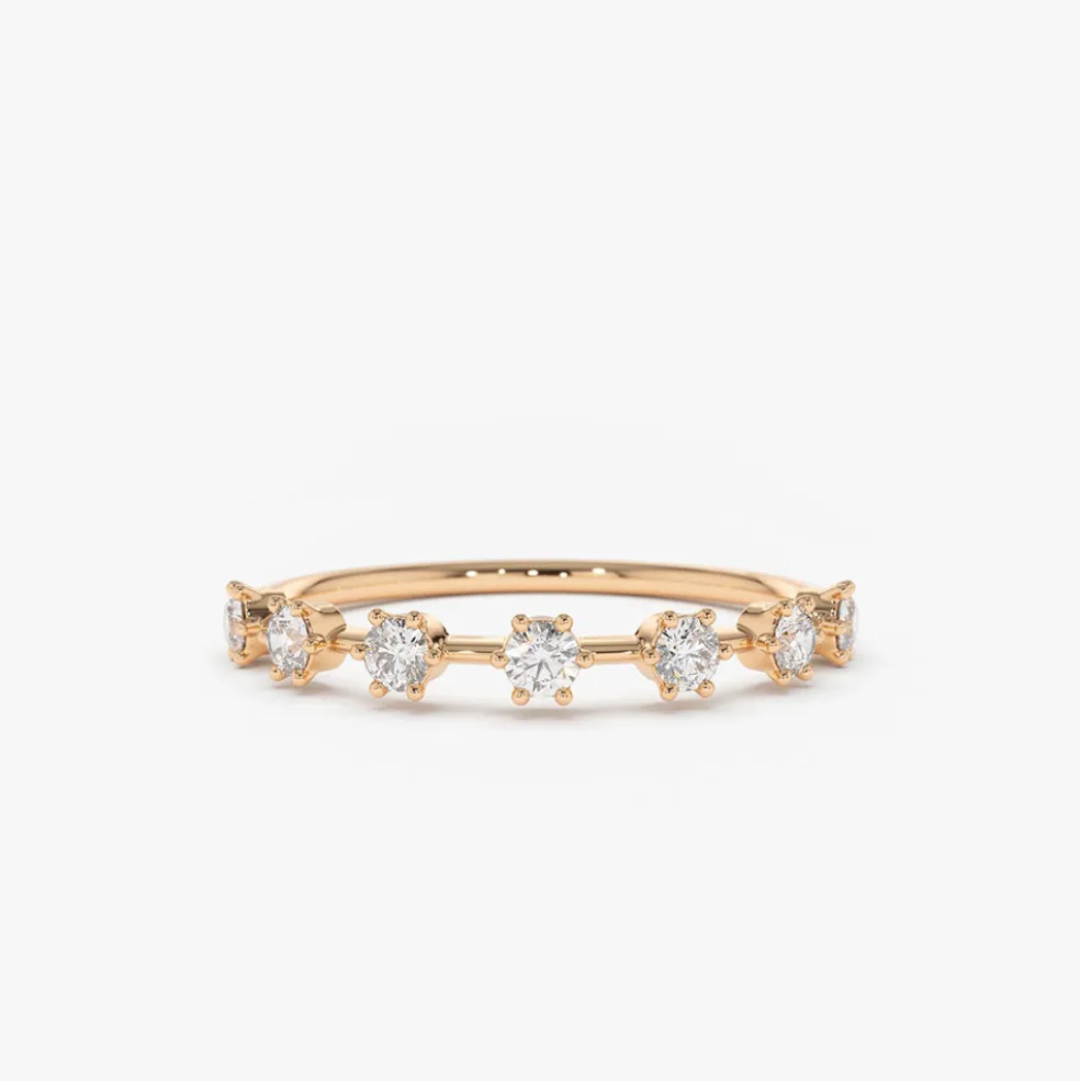 14K Gold 7 Stone Round Diamond Wedding Ring