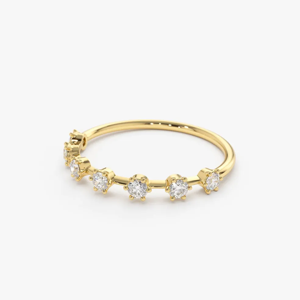14K Gold 7 Stone Round Diamond Wedding Ring