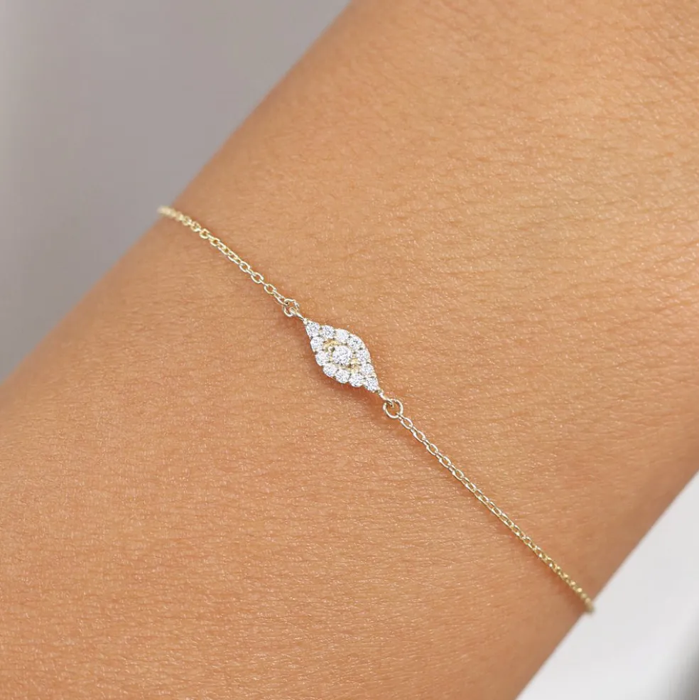 14k Gold All Diamond Evil Eye Bracelet
