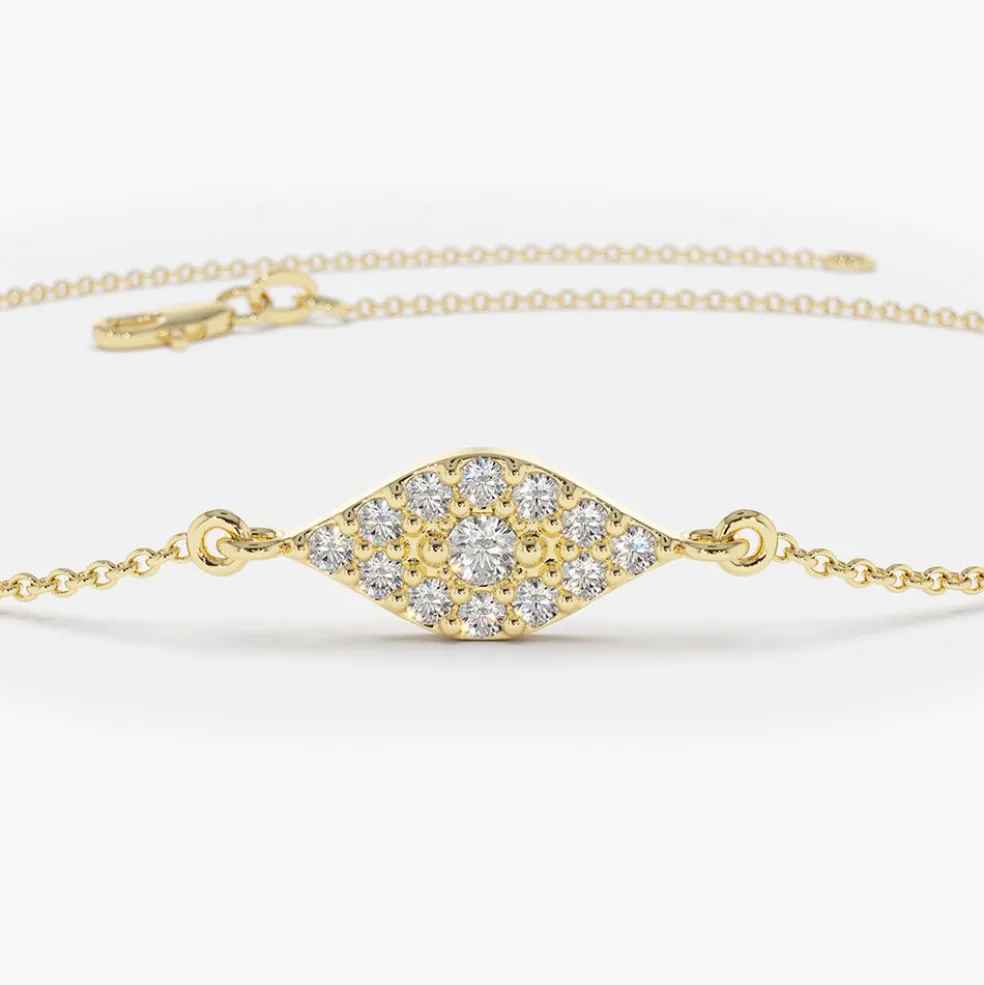 14k Gold All Diamond Evil Eye Bracelet
