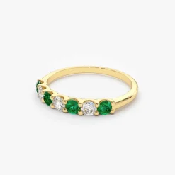 14K Gold Alternating Emerald and Diamond Wedding Band