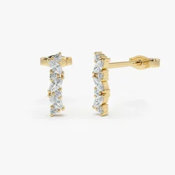 14K Gold Alternating Marquise and Round Diamond Studs