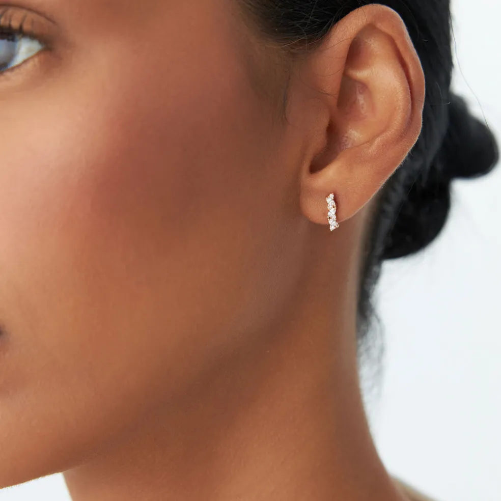 14K Gold Alternating Marquise and Round Diamond Studs