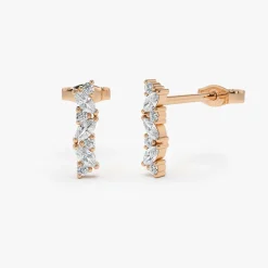 14K Gold Alternating Marquise and Round Diamond Studs