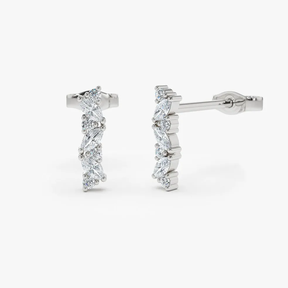 14K Gold Alternating Marquise and Round Diamond Studs