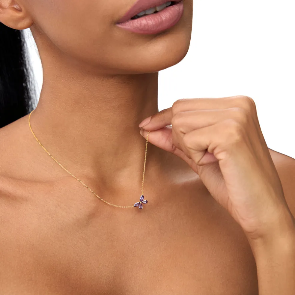 14K Gold Amethyst Butterfly Necklace
