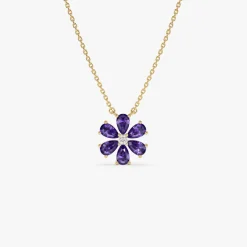 14K Gold Amethyst Flower Necklace