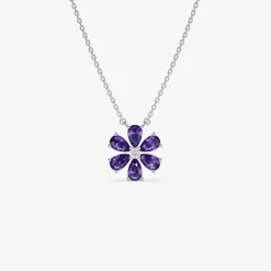 14K Gold Amethyst Flower Necklace