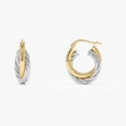 14k Gold and White Gold Twisted Hoops