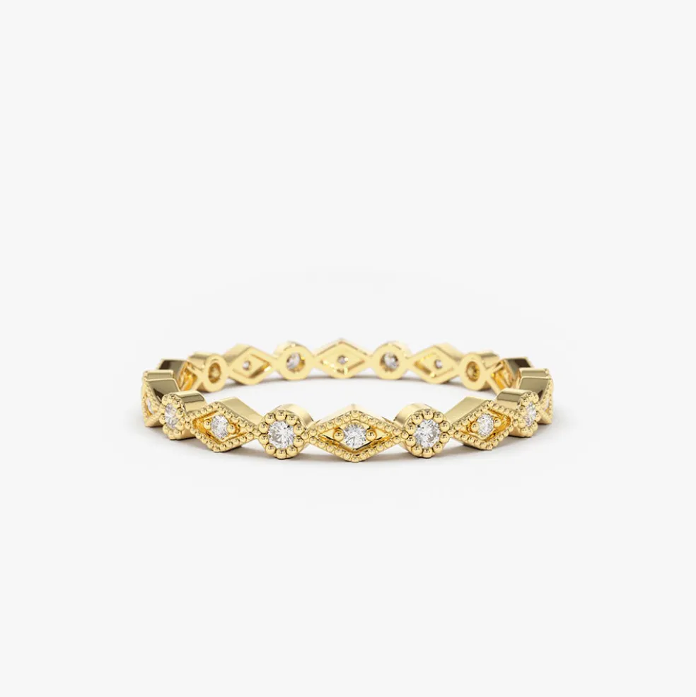14K Gold Art Deco Diamond Eternity Band