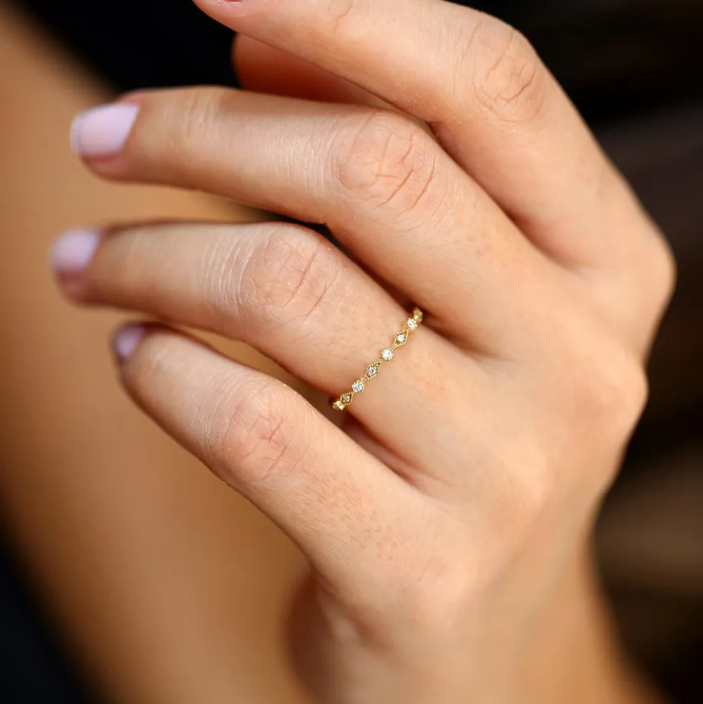 14K Gold Art Deco Diamond Eternity Band