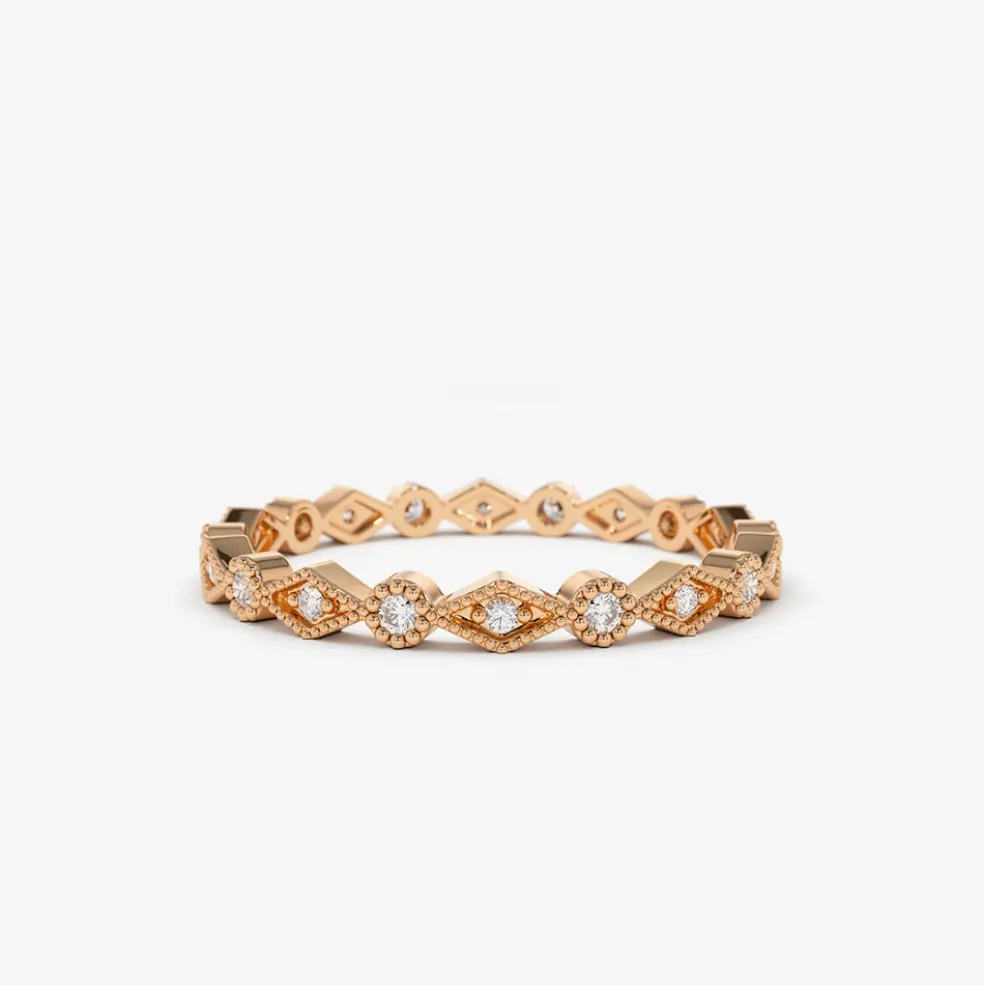 14K Gold Art Deco Diamond Eternity Band