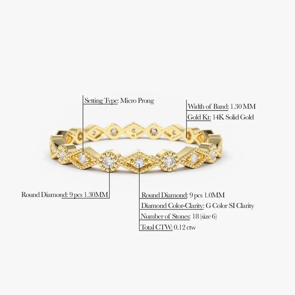 14K Gold Art Deco Diamond Eternity Band