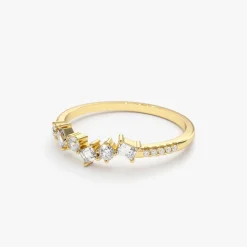 14K Gold Asymmetrical Baguette and Round Diamond Wedding Ring