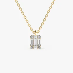 14K Gold Baguette & Round Diamond Charm Pendant