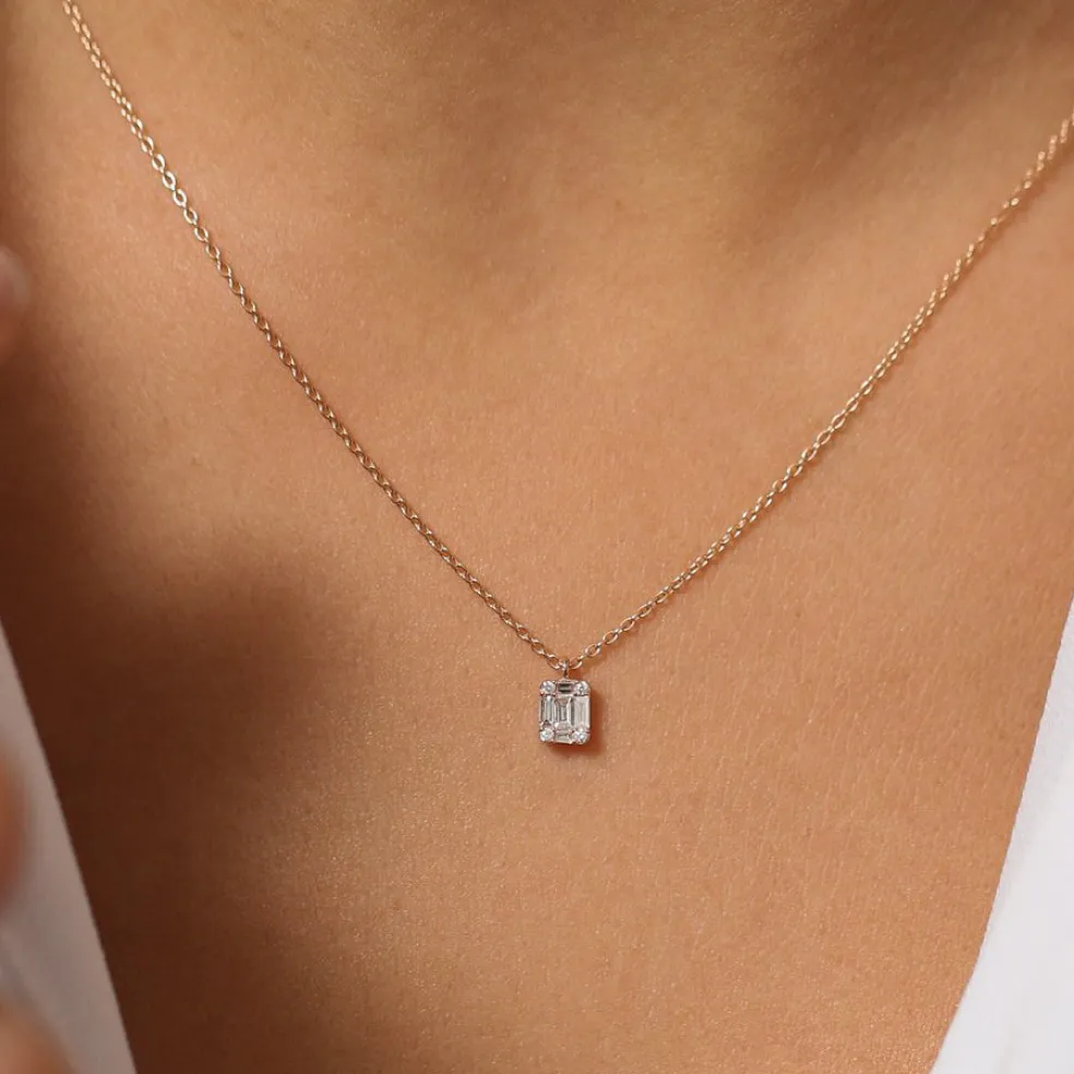 14K Gold Baguette & Round Diamond Charm Pendant