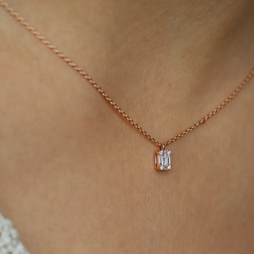 14K Gold Baguette & Round Diamond Charm Pendant