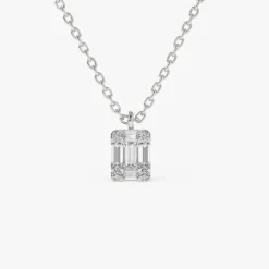 14K Gold Baguette & Round Diamond Charm Pendant