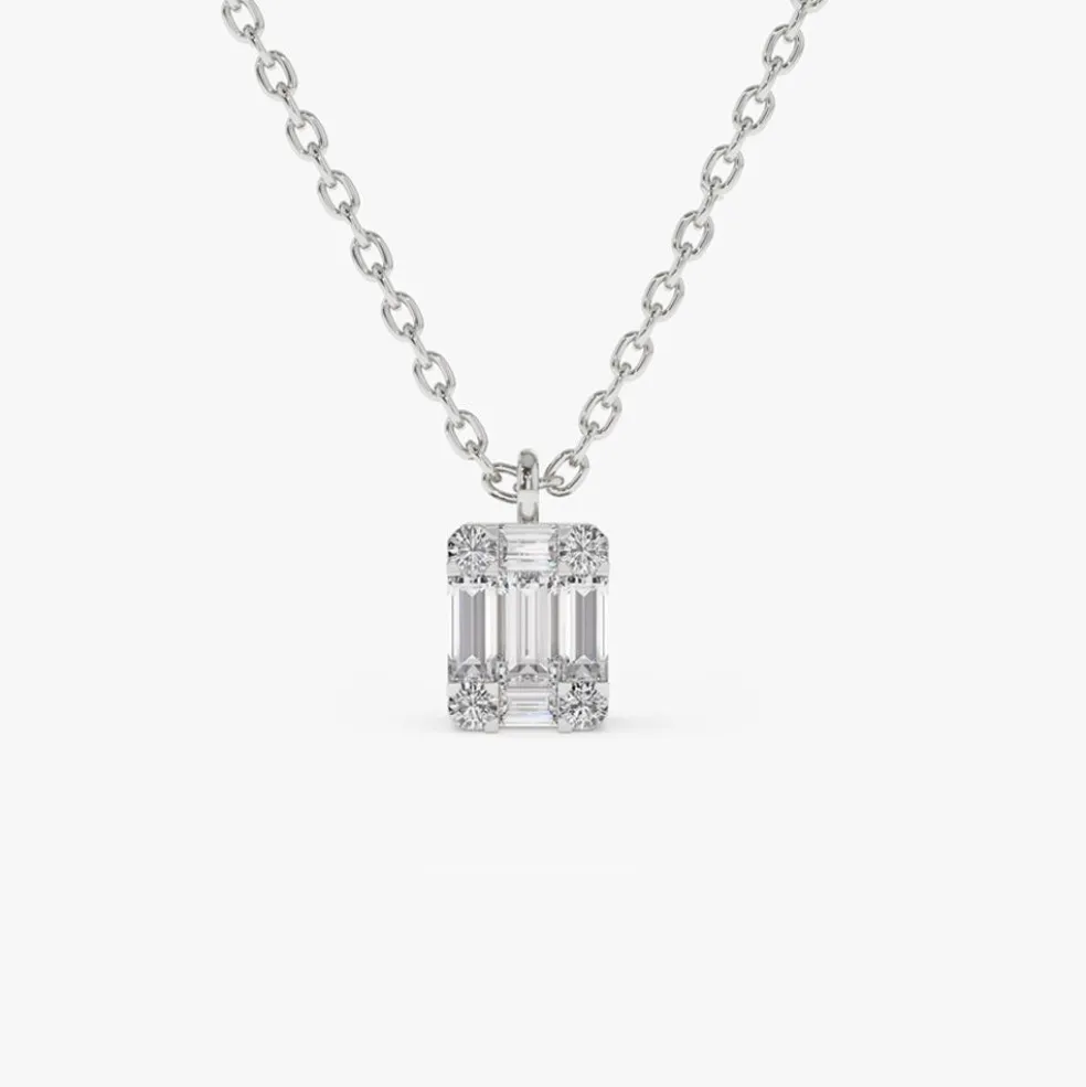 14K Gold Baguette & Round Diamond Charm Pendant