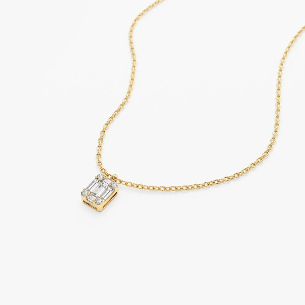 14K Gold Baguette & Round Diamond Charm Pendant