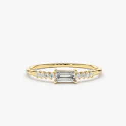 14K Gold Baguette & Round Diamond Engagement Ring