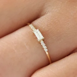 14K Gold Baguette & Round Diamond Engagement Ring