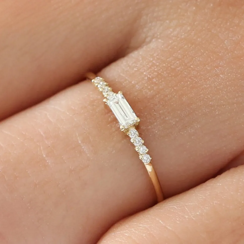 14K Gold Baguette & Round Diamond Engagement Ring