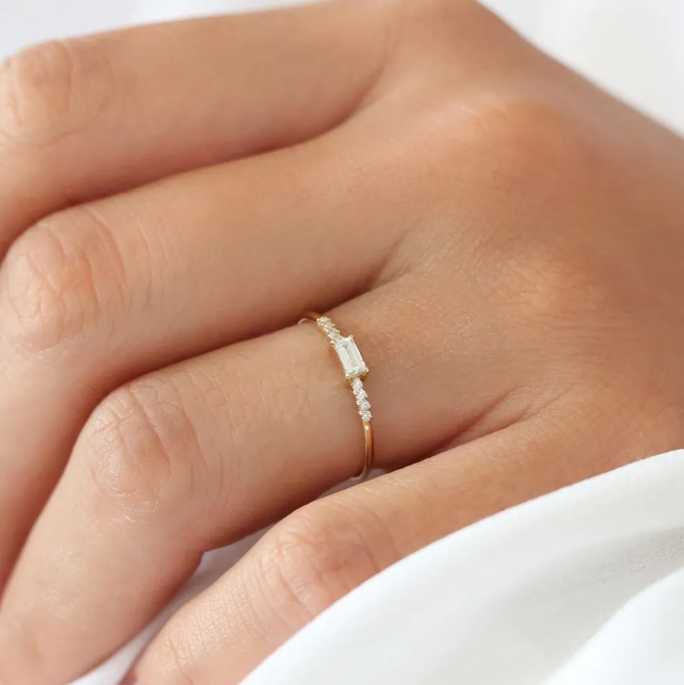 14K Gold Baguette & Round Diamond Engagement Ring