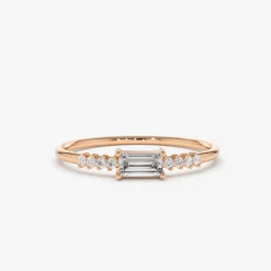 14K Gold Baguette & Round Diamond Engagement Ring
