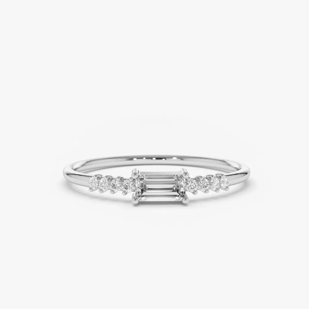 14K Gold Baguette & Round Diamond Engagement Ring