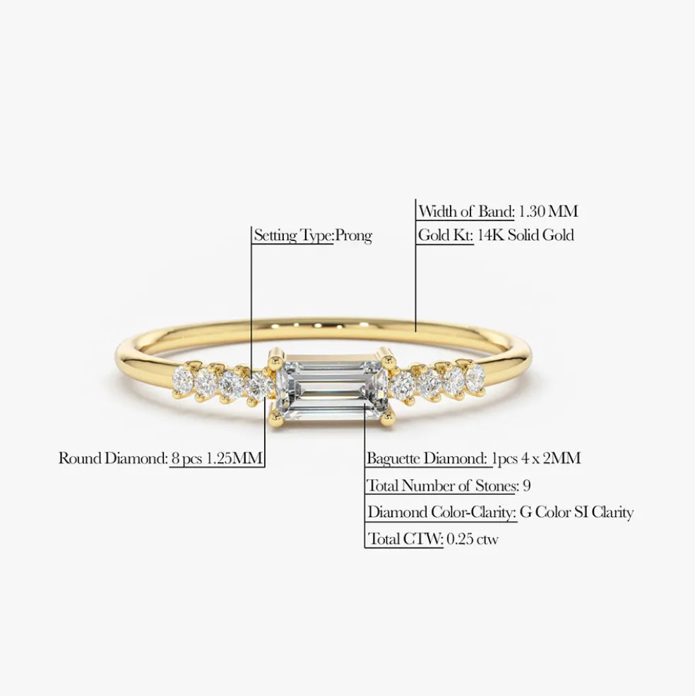 14K Gold Baguette & Round Diamond Engagement Ring
