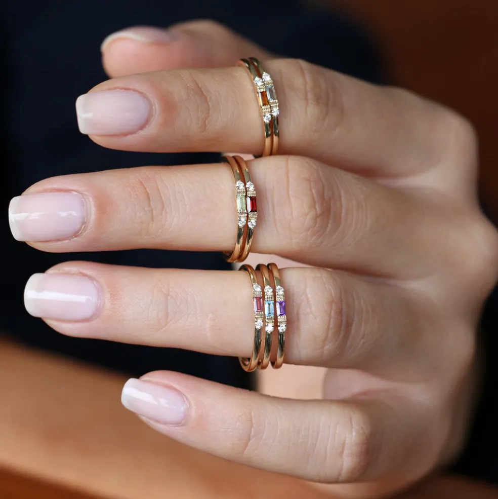 14K Gold Baguette Amethyst With Diamond Ring