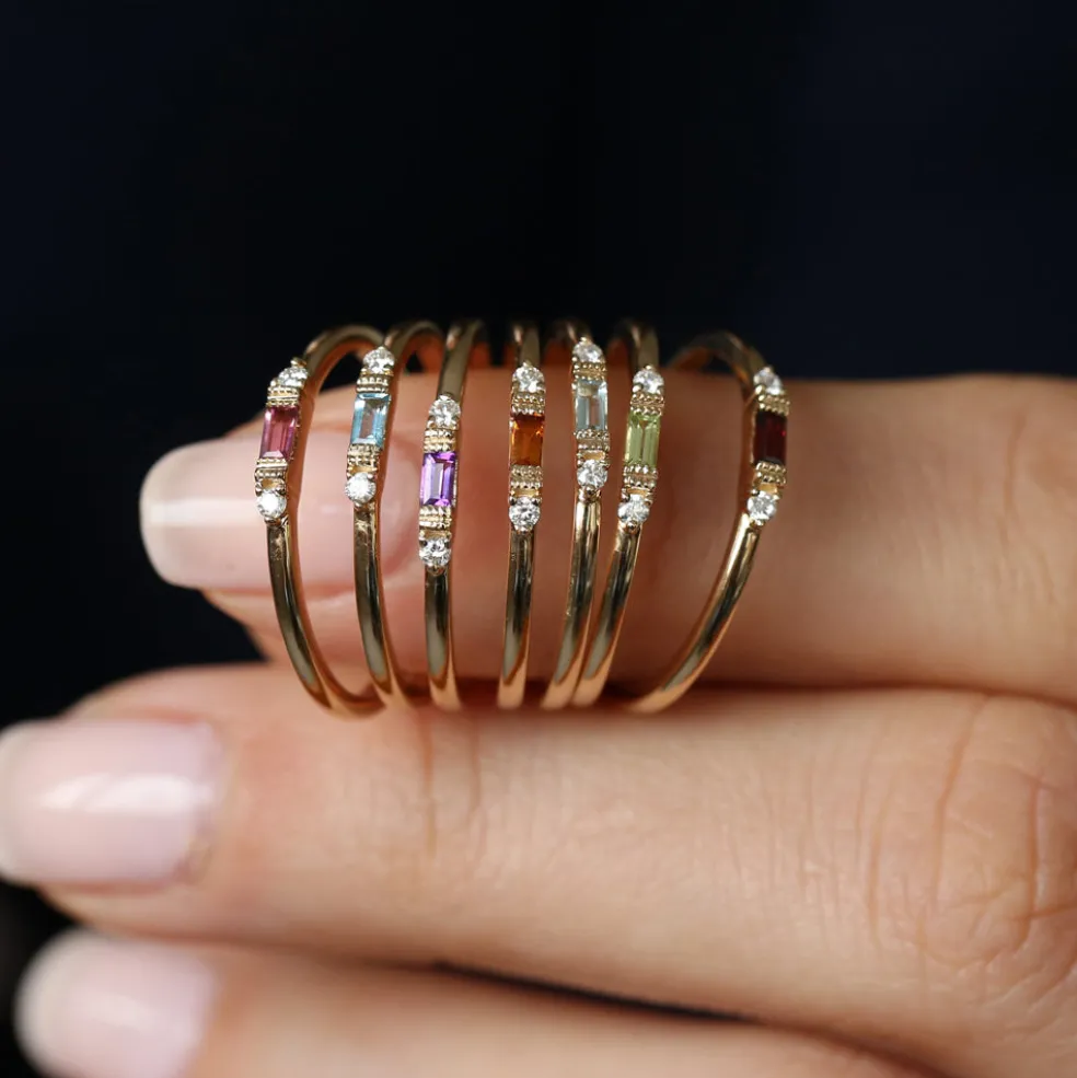 14K Gold Baguette Amethyst With Diamond Ring