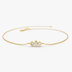 14K Gold Baguette and Round Diamond Mix Bracelet