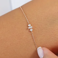 14K Gold Baguette and Round Diamond Mix Bracelet