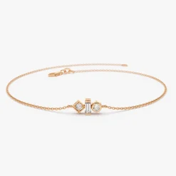 14K Gold Baguette and Round Diamond Mix Bracelet