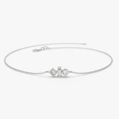 14K Gold Baguette and Round Diamond Mix Bracelet