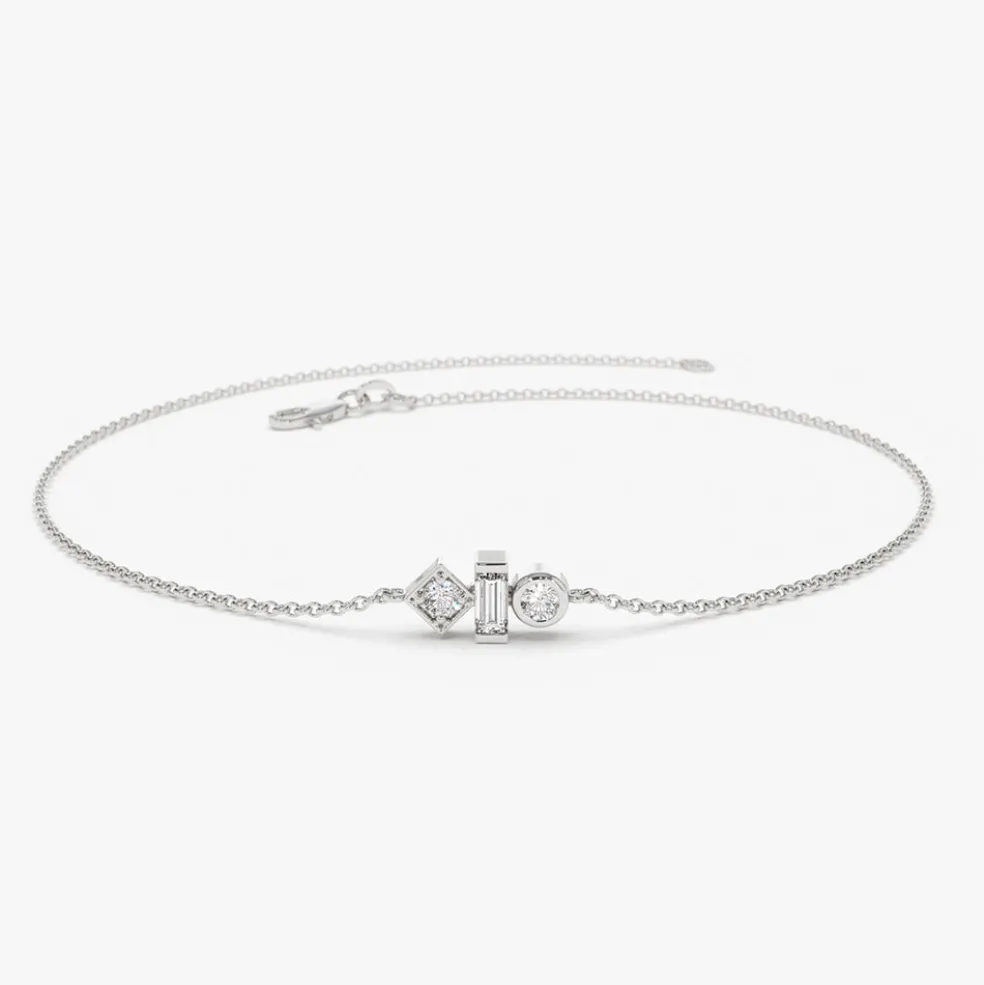 14K Gold Baguette and Round Diamond Mix Bracelet