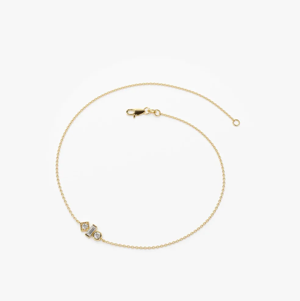 14K Gold Baguette and Round Diamond Mix Bracelet