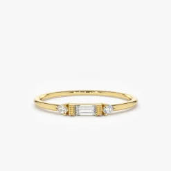 14k Gold Baguette and Round Diamond Ring