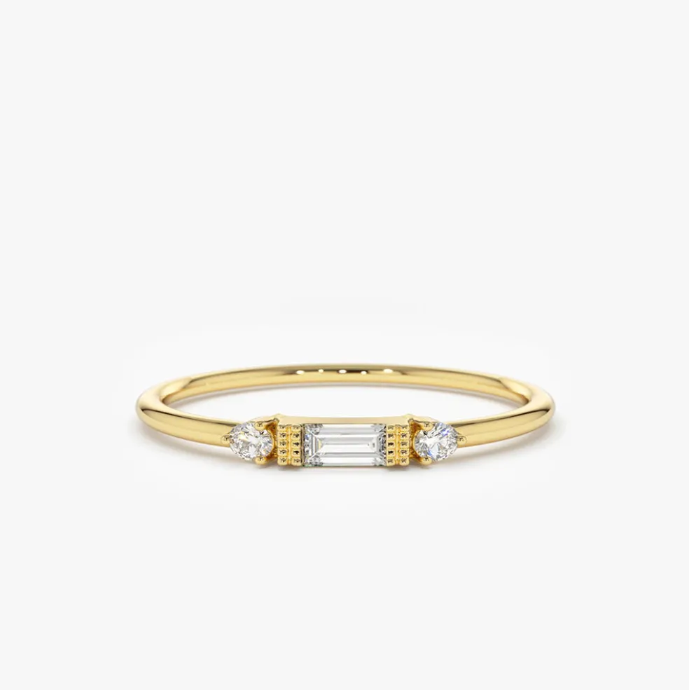 14k Gold Baguette and Round Diamond Ring