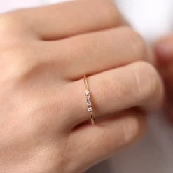 14k Gold Baguette and Round Diamond Ring
