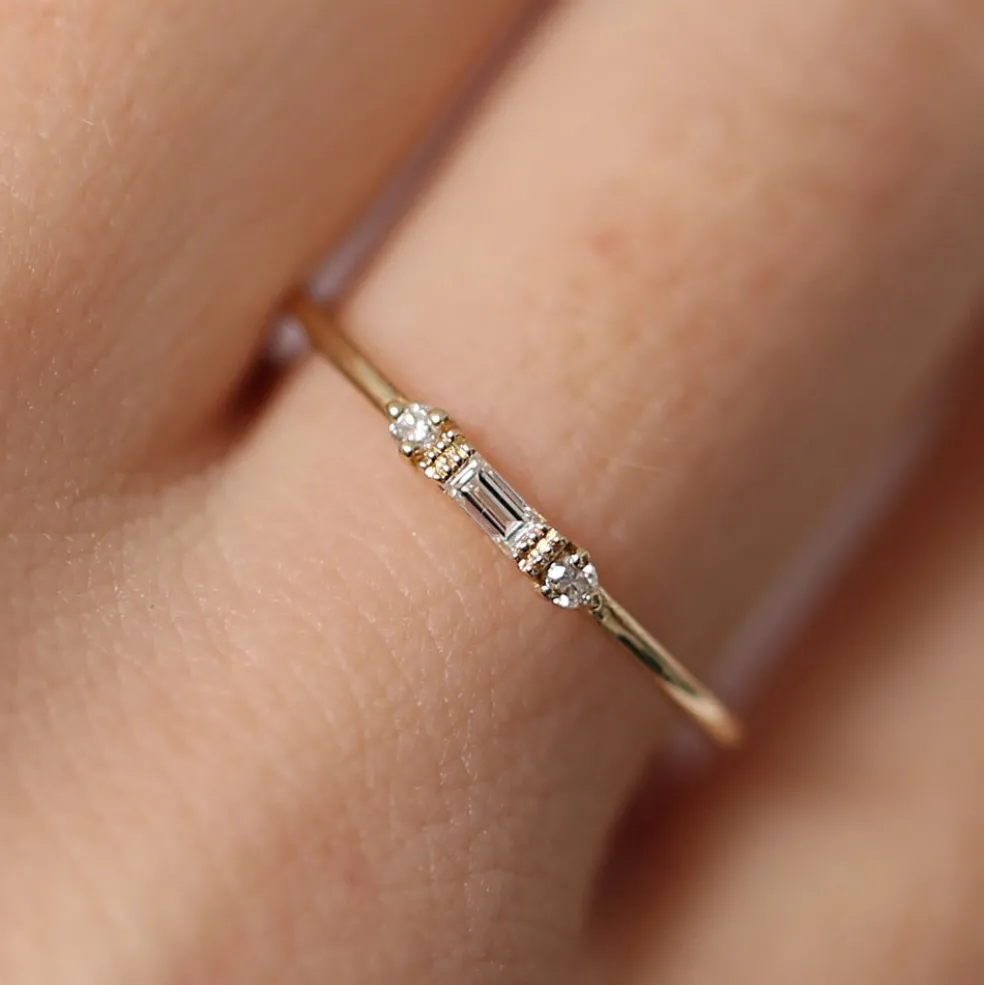 14k Gold Baguette and Round Diamond Ring