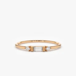 14k Gold Baguette and Round Diamond Ring