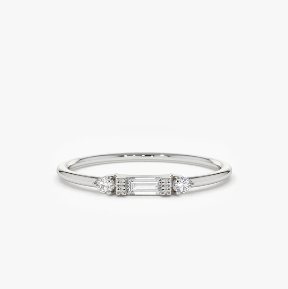 14k Gold Baguette and Round Diamond Ring