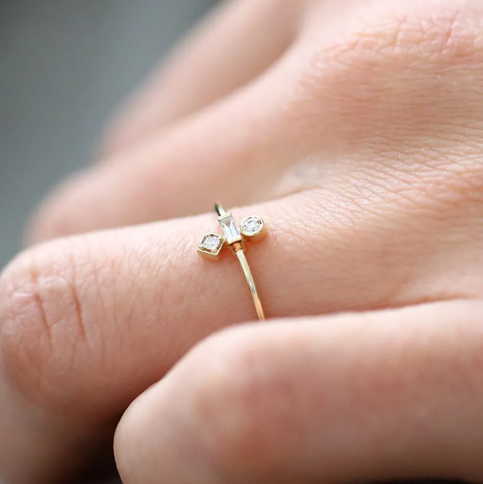 14K Gold Baguette and Round Cut Diamond Ring